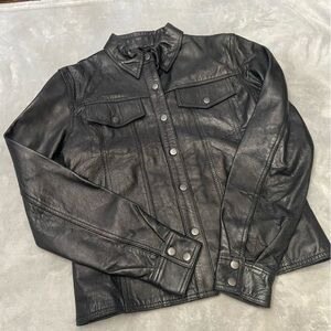 Leather King y2k Women's Black Leather Trucker Jacket 4549